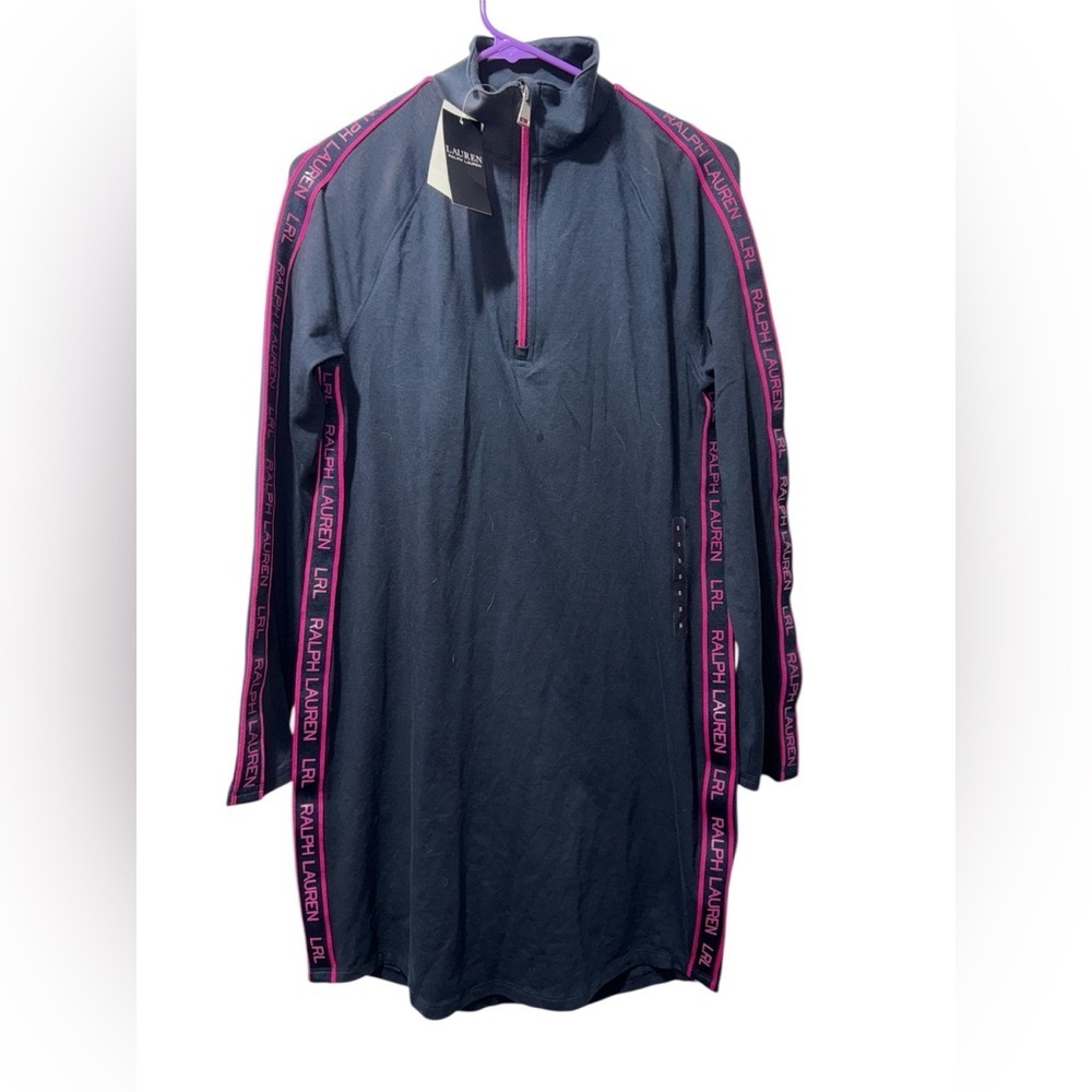 New! Lauren Ralph Lauren Logo Tape Navy/Pink 1/4 Zip Long Sleeve Dress Size S